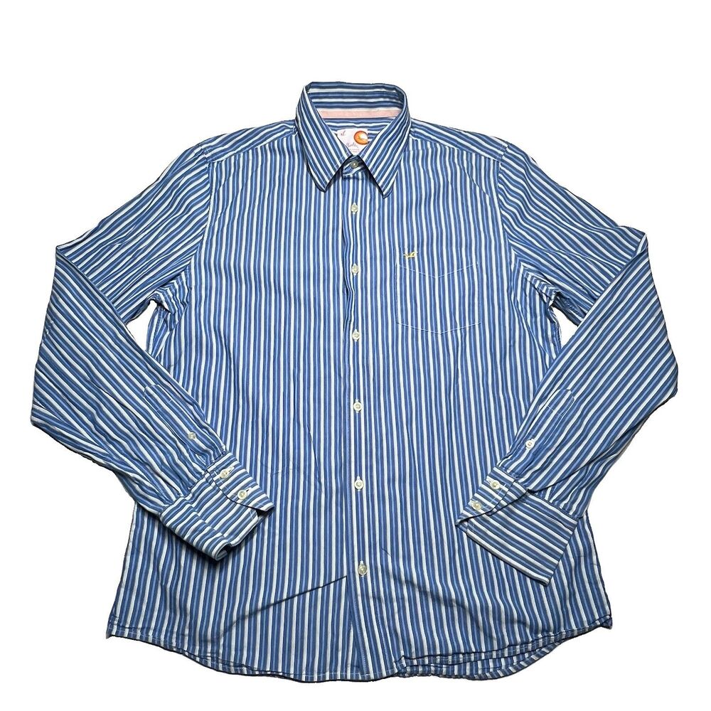 VTG 90’s Hollister Mens Button Down Shirt Sz XL White Blue Striped Long Sleeve